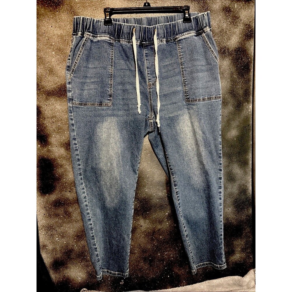 BloomChic Skinny Denim Jeans Blue Drawstring Waist Elastic Pockets Women’s 22